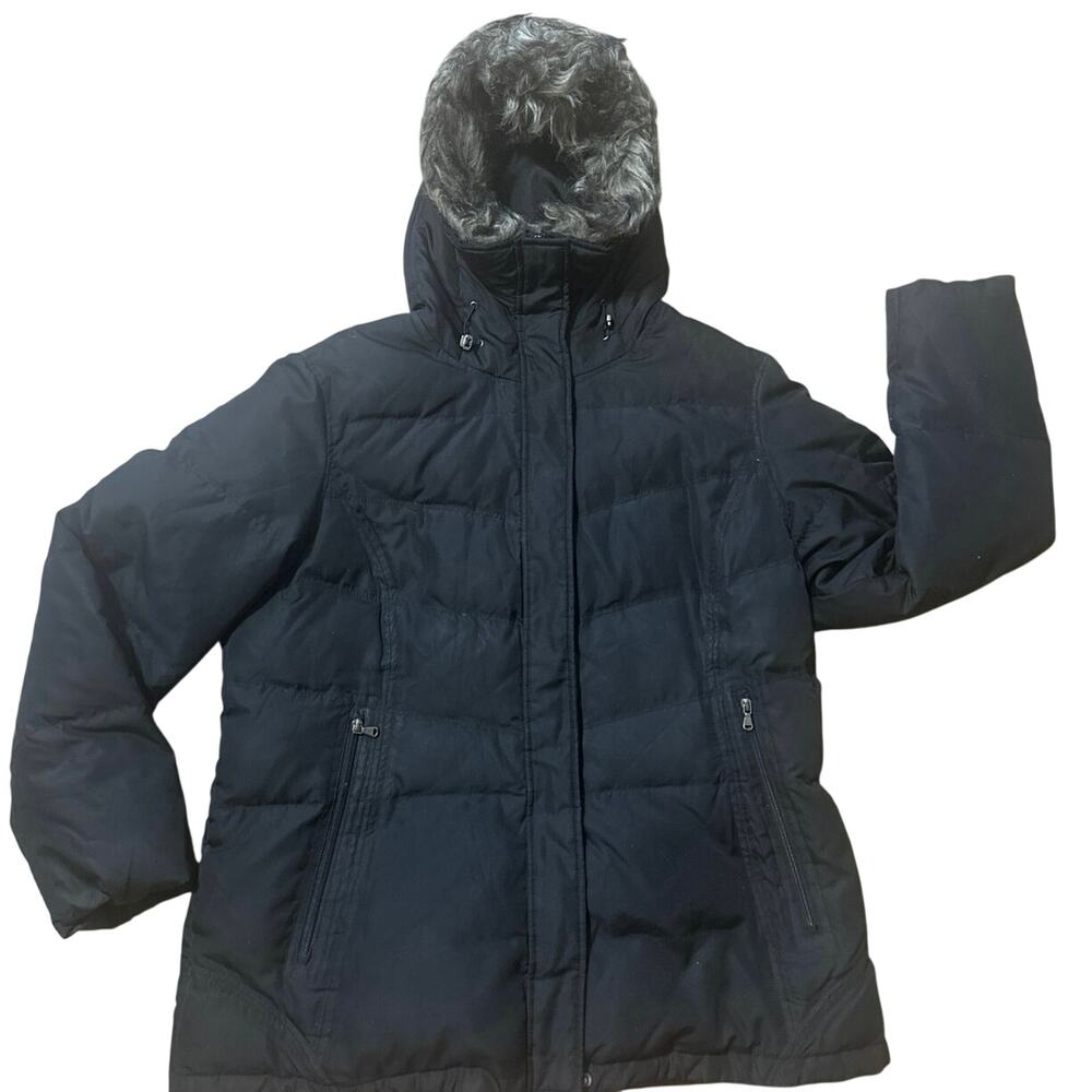 St. john’s Bay Puffer Coat fleece lined womens XL removable faux fur around hood